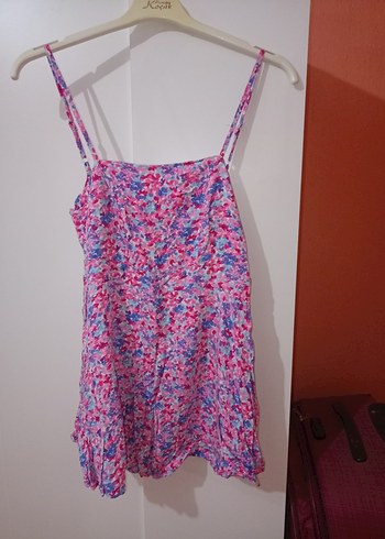 Pembe Desenli Mini Kadın Tulum elbise