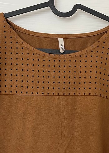 Kahverengi Süet Kısa Kollu Kadın Bluz - Görsel 2