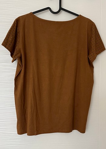Kahverengi Süet Kısa Kollu Kadın Bluz - Görsel 3