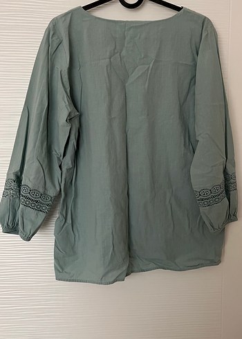 Dantel Detaylı Turkuaz Bohem Uzun Kollu Bluz - Görsel 4