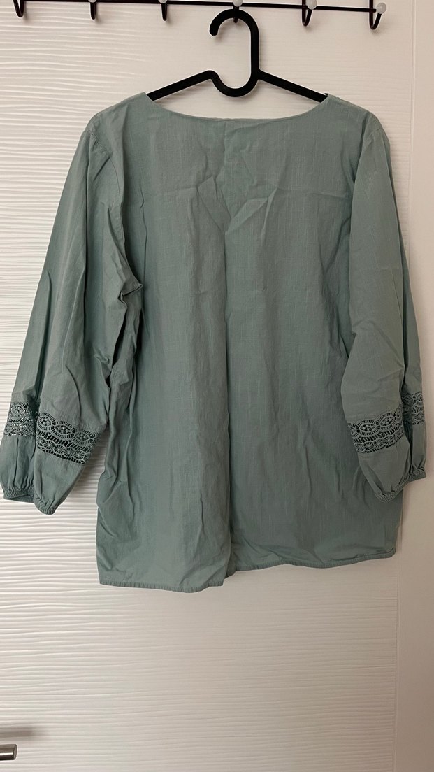 Dantel Detaylı Turkuaz Bohem Uzun Kollu Bluz - Görsel 4