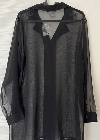 Siyah Transparan V Yakalı Kadın Gömlek - Görsel 4