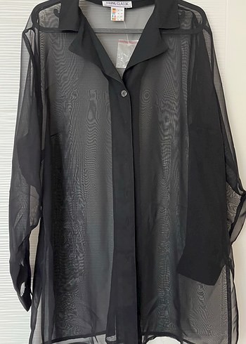 Siyah Transparan V Yakalı Kadın Gömlek - Görsel 3