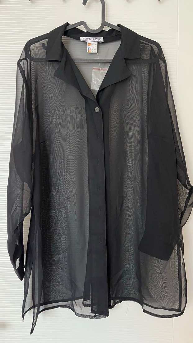 Siyah Transparan V Yakalı Kadın Gömlek - Görsel 3