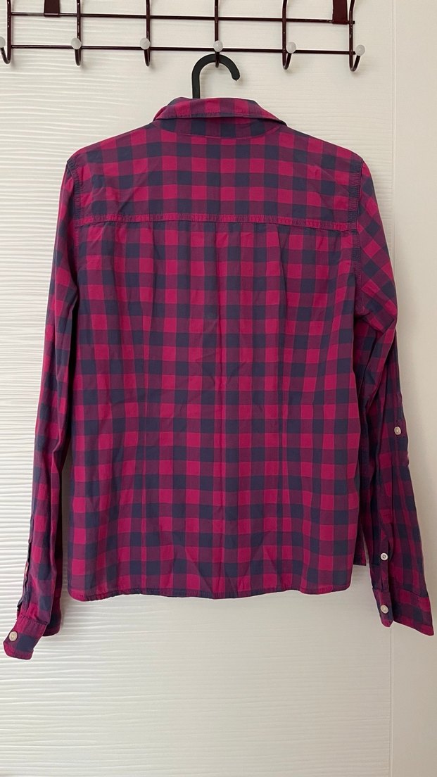 Bordo Kareli Uzun Kollu Kadın Gömlek - Görsel 3