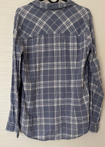 Düğmeli Gri Mavi Kareli Uzun Kollu Kadın Gömlek - Görsel 3