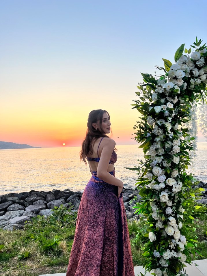 Mor Drapeli Bohem Uzun Abiye Elbise - Görsel 2