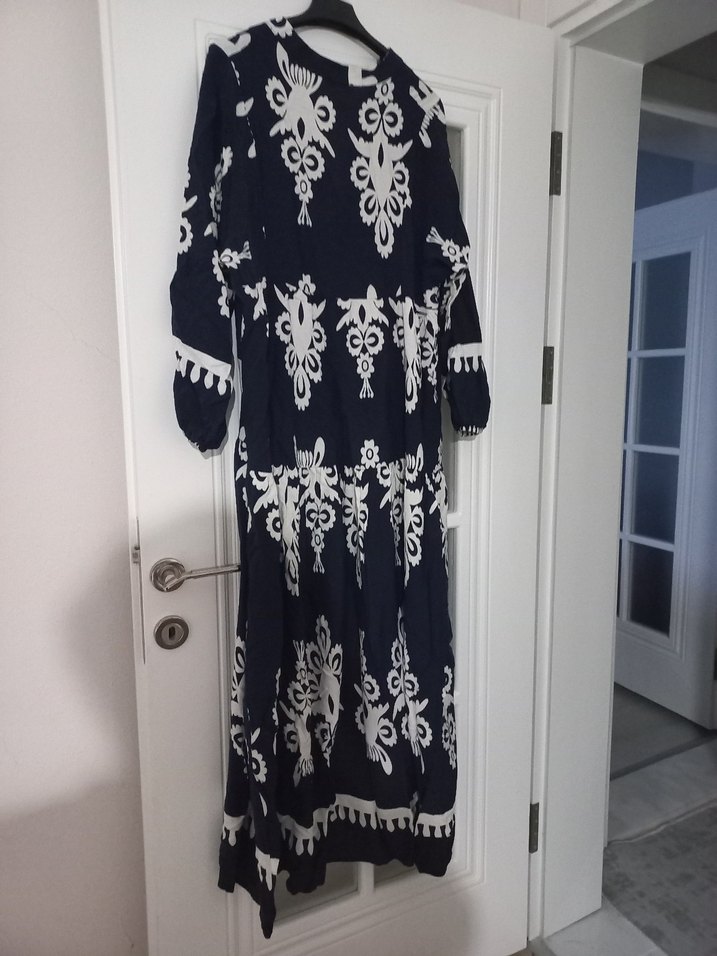 Diger Nakışlı Bohem Lacivert Uzun Elbise - Görsel 5