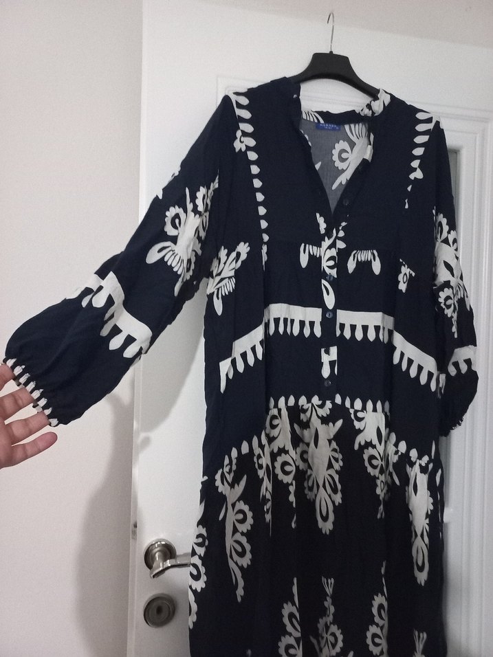 Diger Nakışlı Bohem Lacivert Uzun Elbise - Görsel 4