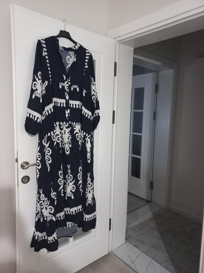 Diger Nakışlı Bohem Lacivert Uzun Elbise - Görsel 2