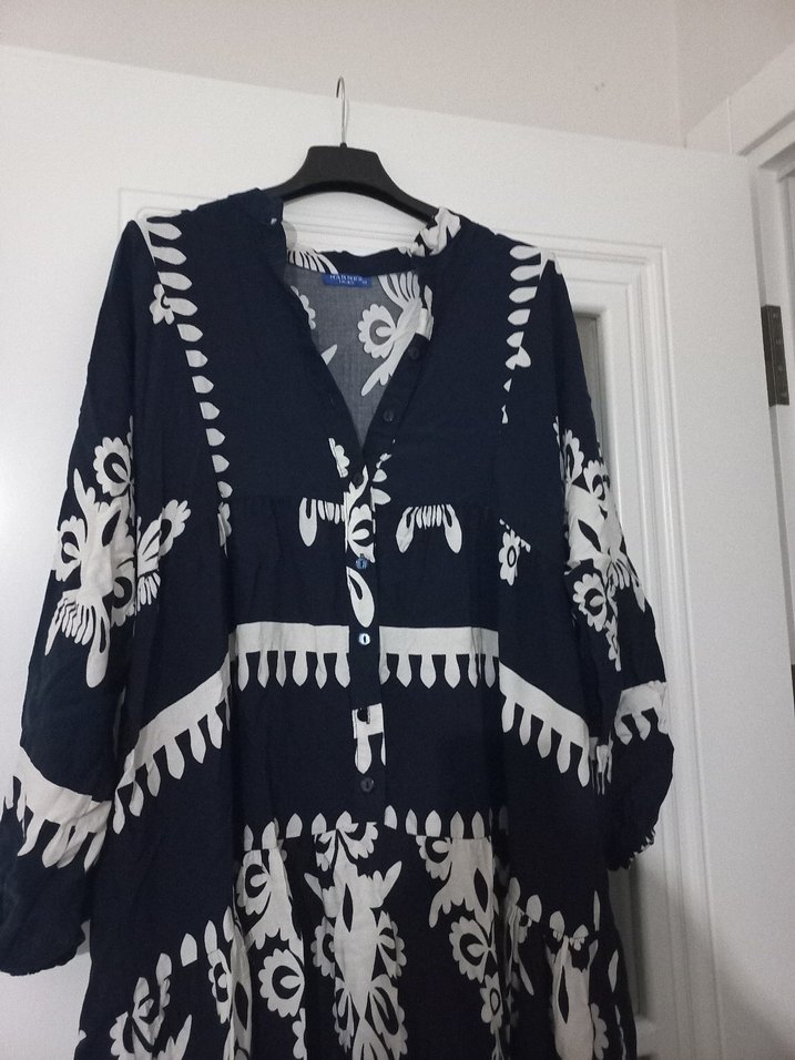 Diger Nakışlı Bohem Lacivert Uzun Elbise - Görsel 3