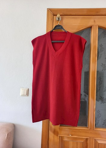 Kadın Kırmızı V Yaka Uzun Triko Süveter - Görsel 7