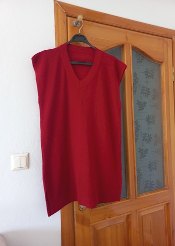 Kadın Kırmızı V Yaka Uzun Triko Süveter - Görsel 6