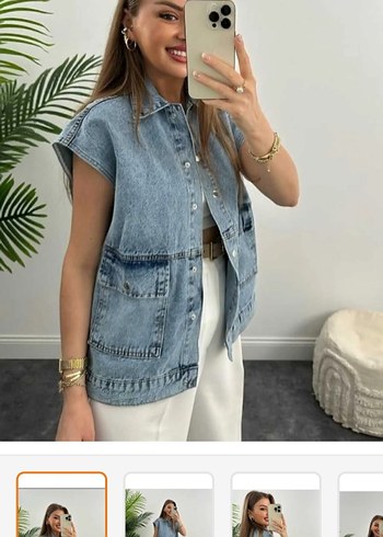 Kadın Mavi Kolsuz Denim Ceket - Görsel 3