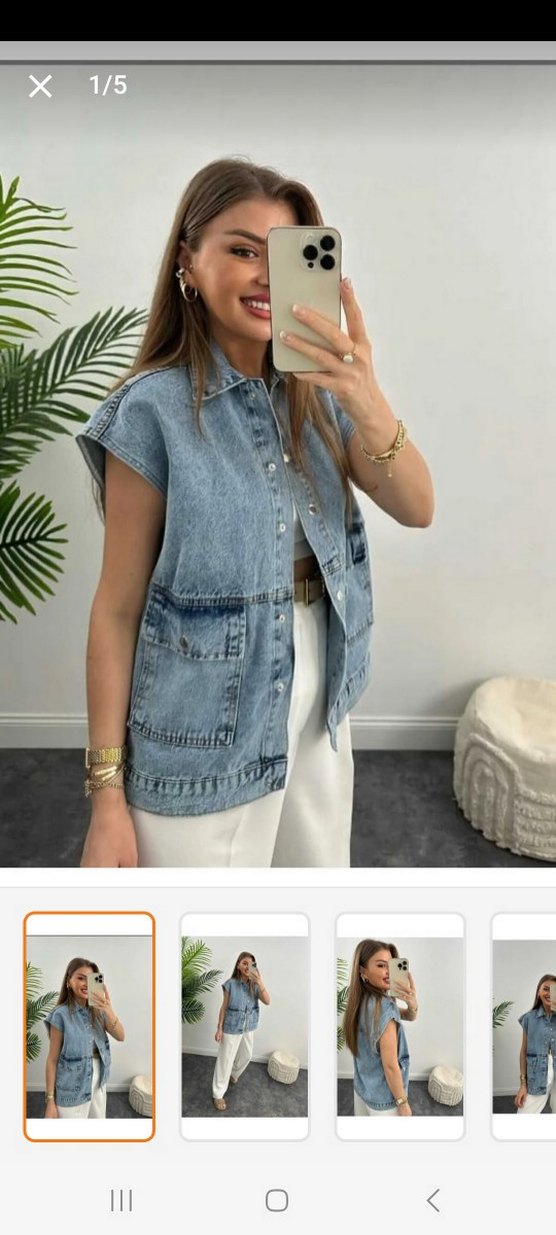 Kadın Mavi Kolsuz Denim Ceket - Görsel 3