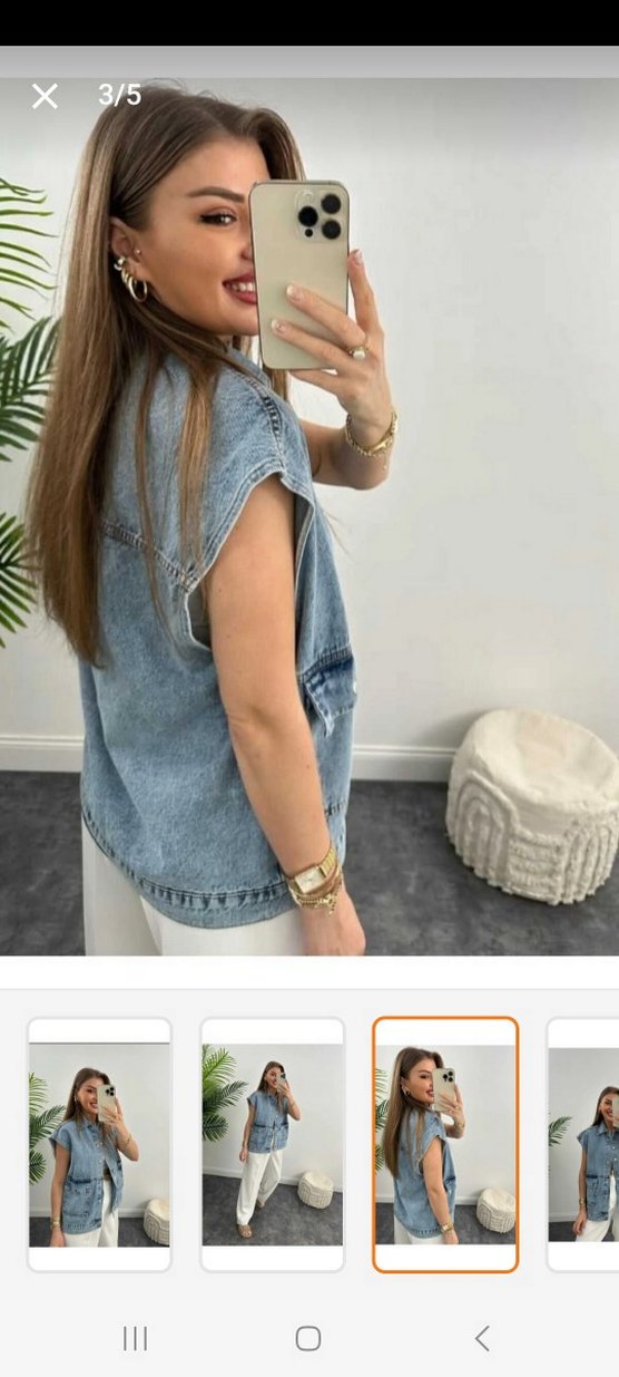 Kadın Mavi Kolsuz Denim Ceket - Görsel 4