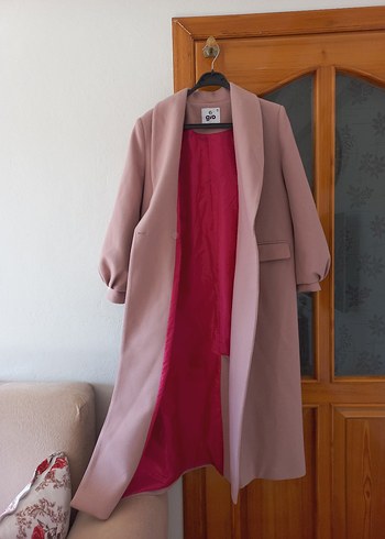 Pembe Uzun Kadın Kaban Düğmeli - Görsel 3