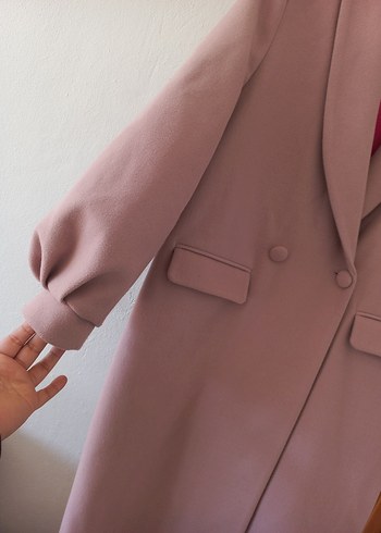 Pembe Uzun Kadın Kaban Düğmeli - Görsel 4