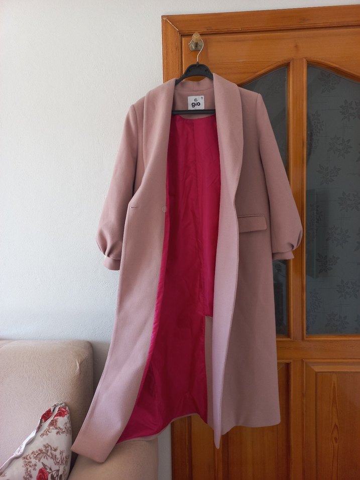 Pembe Uzun Kadın Kaban Düğmeli - Görsel 3