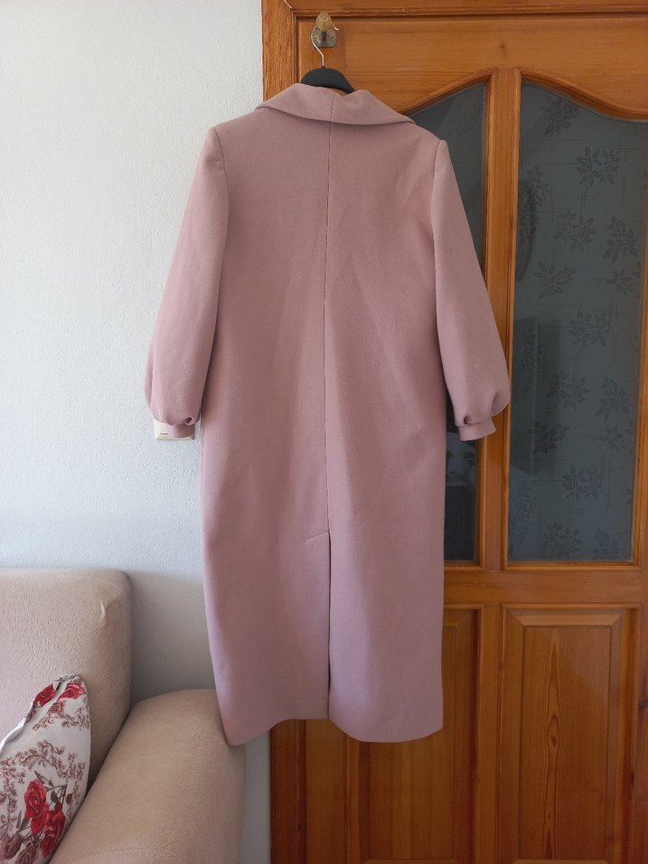 Pembe Uzun Kadın Kaban Düğmeli - Görsel 2