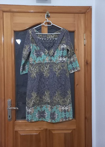 Bohem V Yakalı Midi Elbise