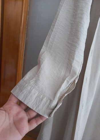 40 Beden beyaz Renk Düğmeli Beyaz Keten Uzun Kollu Gömlek