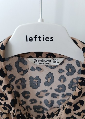 l Beden stradivarius Kahverengi Leopar Desenli düğmeli Uzun Kollu elbise