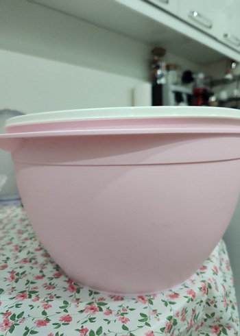 Beyaz Kapaklı Pembe Plastik Karıştırma Kabı tupperware marka - Görsel 3