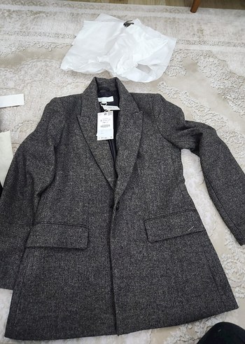 Gri Midi Yün Kadın Ofis ceket zara orginal - Görsel 2