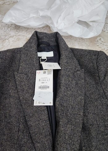 Gri Midi Yün Kadın Ofis ceket zara orginal - Görsel 4