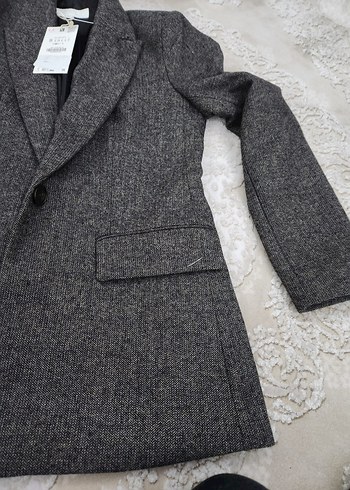 Gri Midi Yün Kadın Ofis ceket zara orginal - Görsel 3