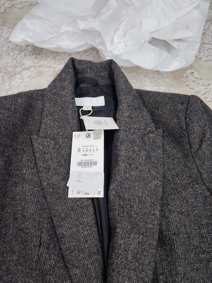 Gri Midi Yün Kadın Ofis ceket zara orginal - Görsel 4