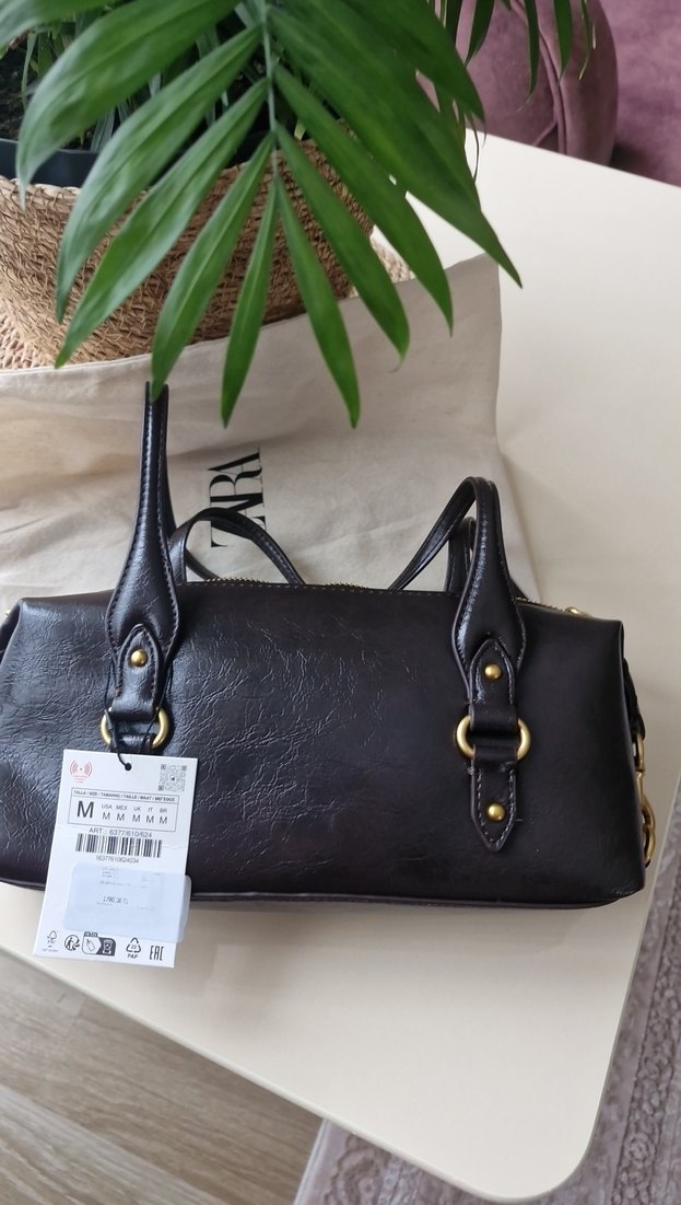 Kahverengi Deri Kadın Çanta Tokalı zara marka  orjinal - Görsel 3