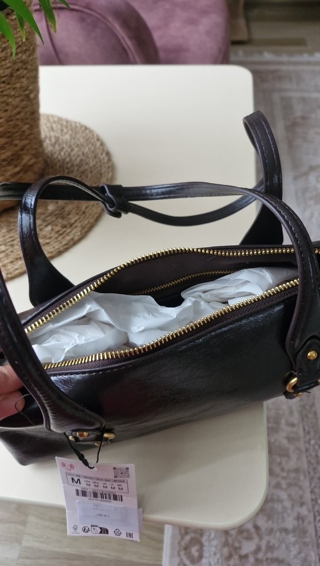 Kahverengi Deri Kadın Çanta Tokalı zara marka  orjinal - Görsel 2