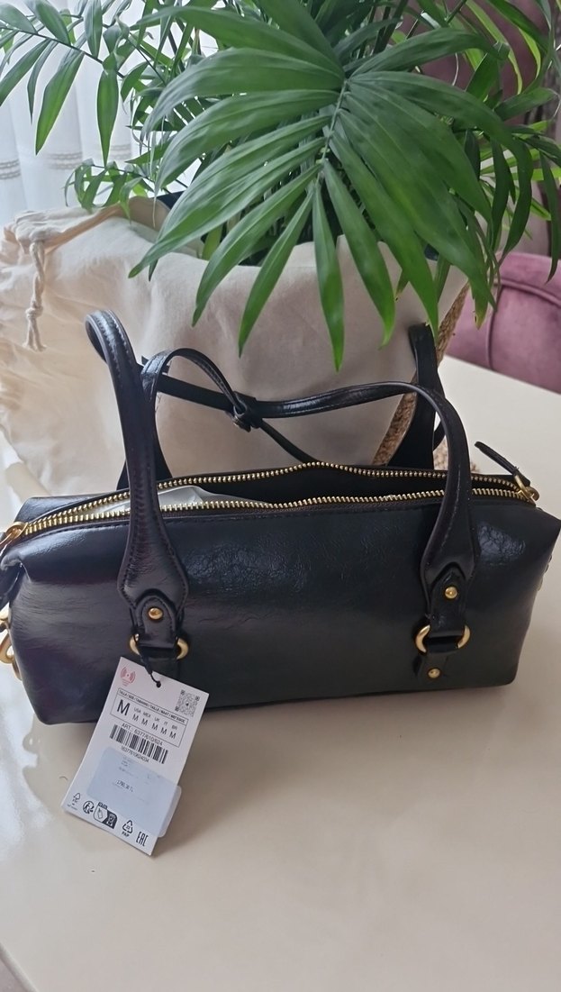 Kahverengi Deri Kadın Çanta Tokalı zara marka  orjinal - Görsel 4