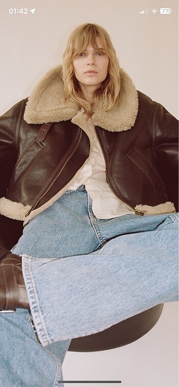 Zara kahverengi suni deri biker ceket