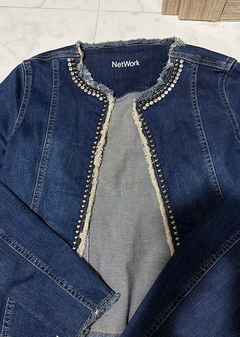 Network Metal Detayli Kolsuz Denim Yelek