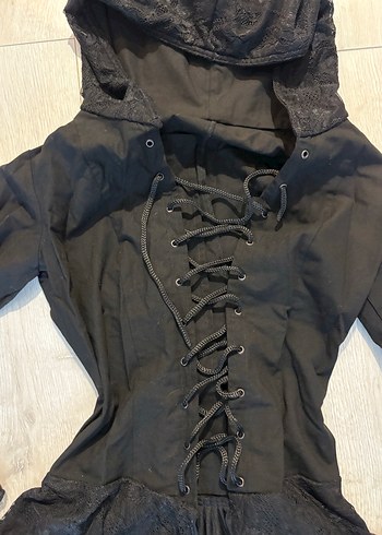 Killstar Kafes gotik giyim uzun ipli kapşonlu tunik ceket