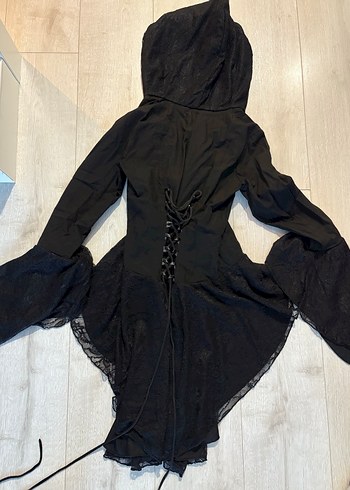 s Beden Kafes gotik giyim uzun ipli kapşonlu tunik ceket
