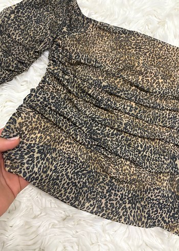 Zara Kahverengi leopar desenli Drapeli Kadın Bluz
