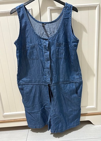 Kadın Lacivert Kemerli Denim Tulum - Görsel 3