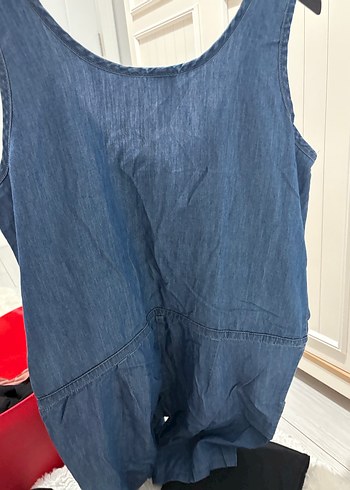 Kadın Lacivert Kemerli Denim Tulum - Görsel 5