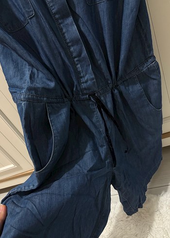 Kadın Lacivert Kemerli Denim Tulum - Görsel 2