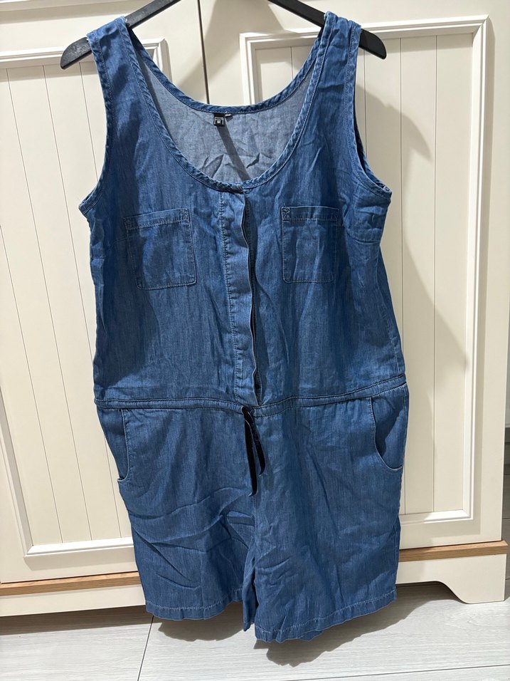 Kadın Lacivert Kemerli Denim Tulum - Görsel 3