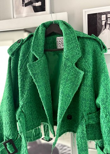 Kemerli Mini Yeşil Kadın Ceket - Görsel 3