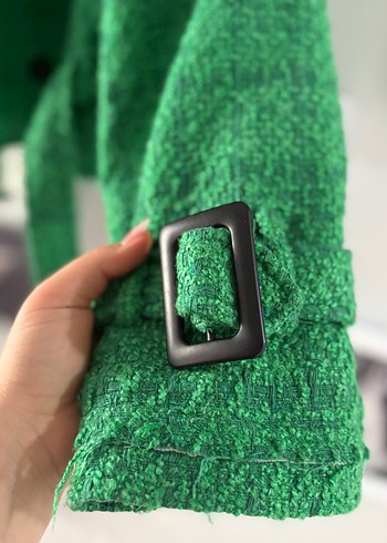 Kemerli Mini Yeşil Kadın Ceket - Görsel 4