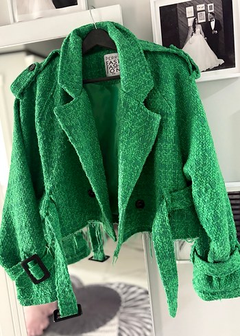 Kemerli Mini Yeşil Kadın Ceket - Görsel 2