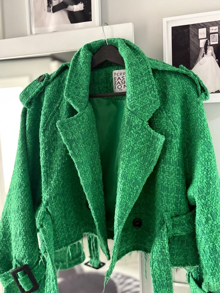Kemerli Mini Yeşil Kadın Ceket - Görsel 3