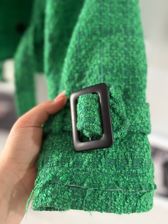 Kemerli Mini Yeşil Kadın Ceket - Görsel 4