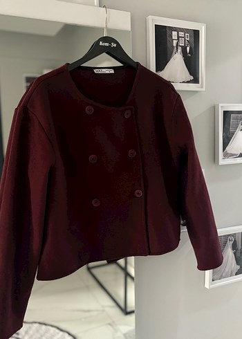 Bordo Düğmeli Midi Kadın Kaban - Görsel 4